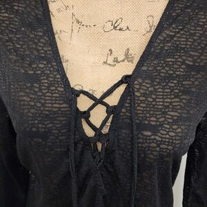 Black Lace-Up Sheer Knit Cover Up